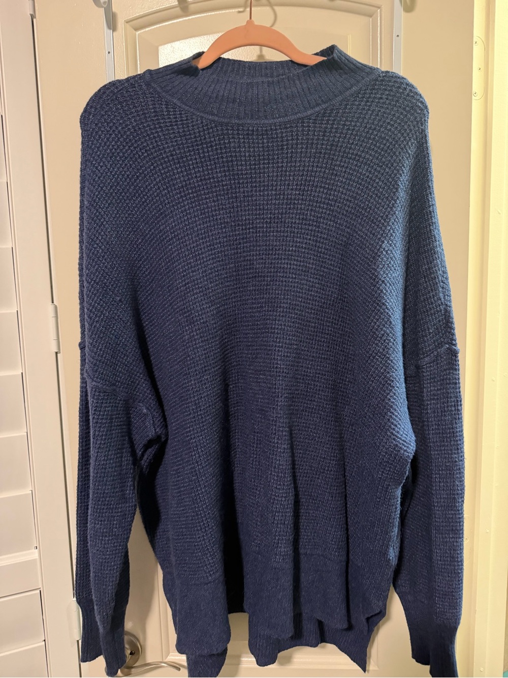 Cyrus Navy Waffle Knit Crewneck Sweater